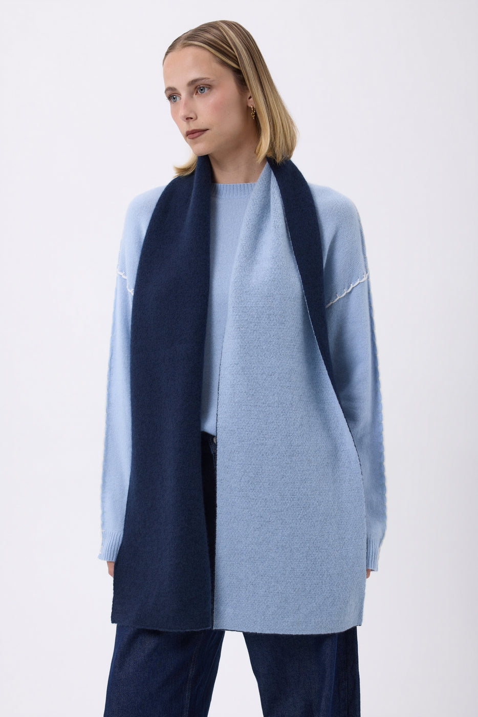 Echarpe Tres Épaiesse Double Face Bi Colore Nuance - Bleu Marine-Bleu Ciel - Mixte