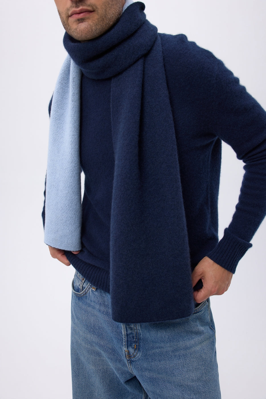Echarpe Tres Épaiesse Double Face Bi Colore Nuance - Bleu Marine-Bleu Ciel - Mixte