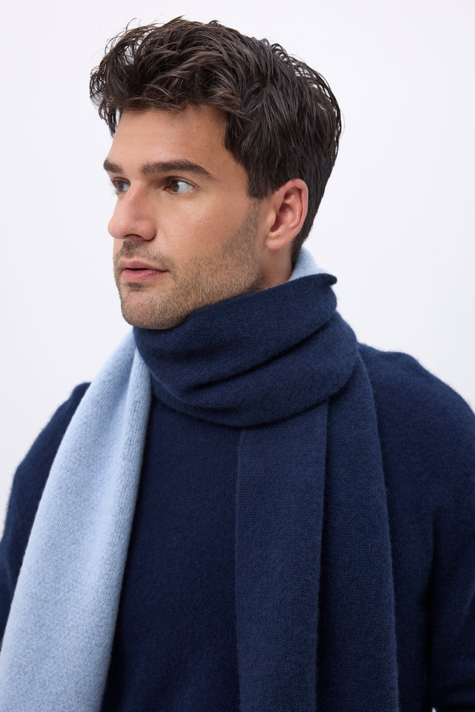 Echarpe Tres Épaiesse Double Face Bi Colore Nuance - Bleu Marine-Bleu Ciel - Mixte