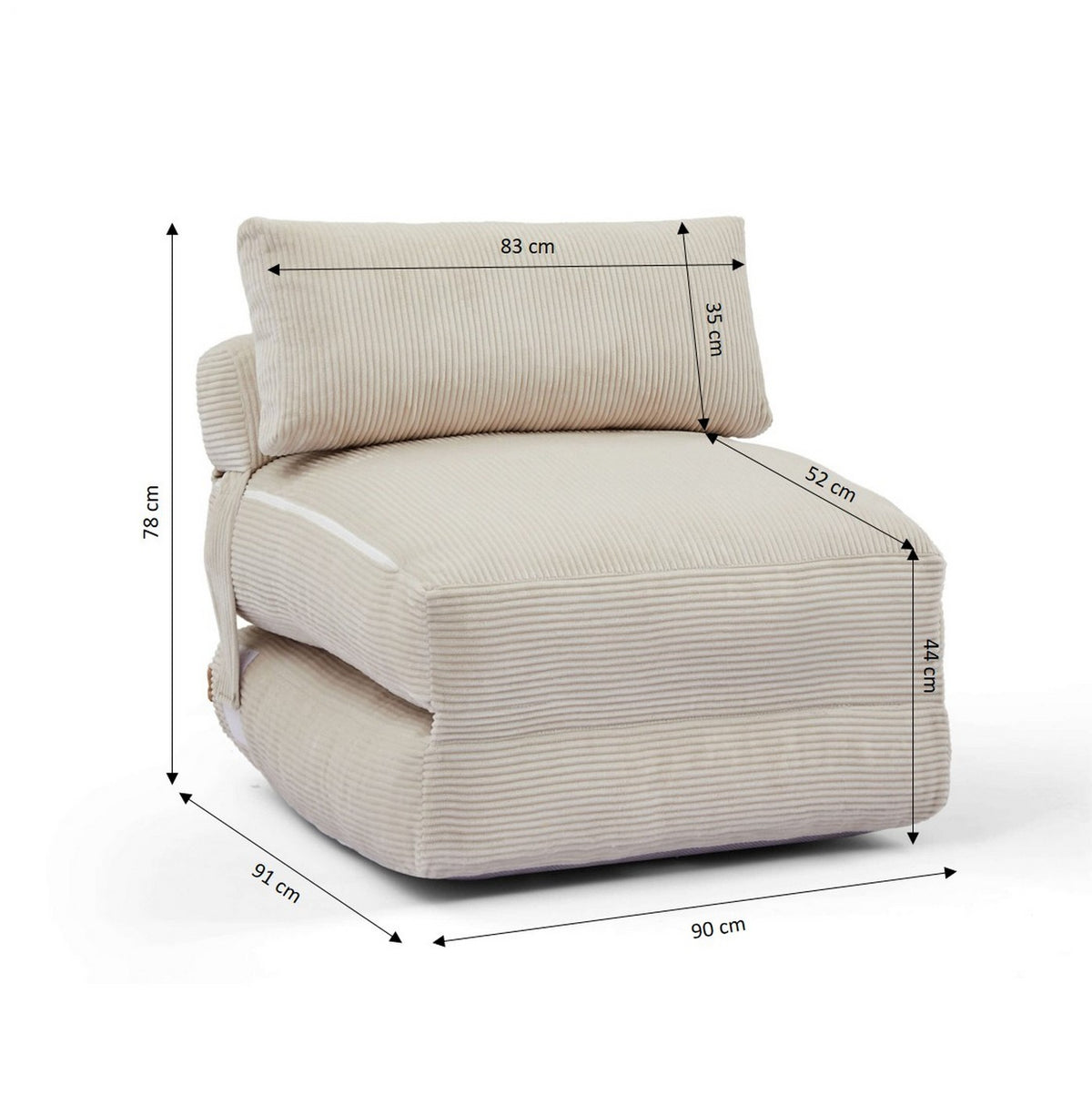 Nyx - Poltrona trasformabile compressa in schiuma a 1 posto - Velluto a coste - Beige
