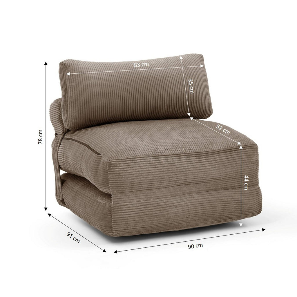 Nyx - Poltrona trasformabile compressa in schiuma a 1 posto - Velluto a coste - Grigio