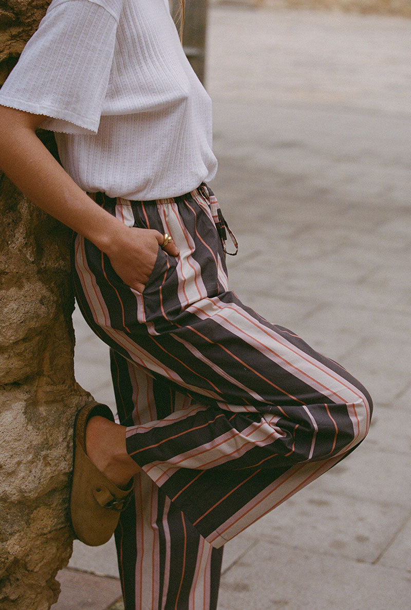 Pantalon Mathilde - Rayures Prune