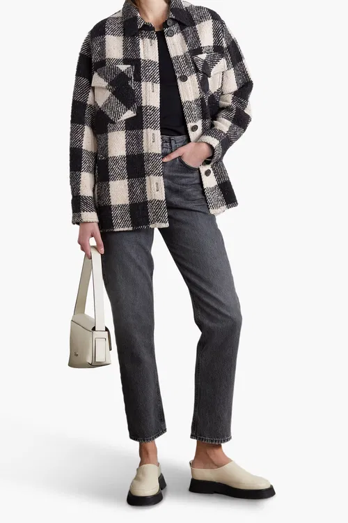 Nili Lotan - Manteau Lenore Laine Carreaux Noir Ivoire - Femme