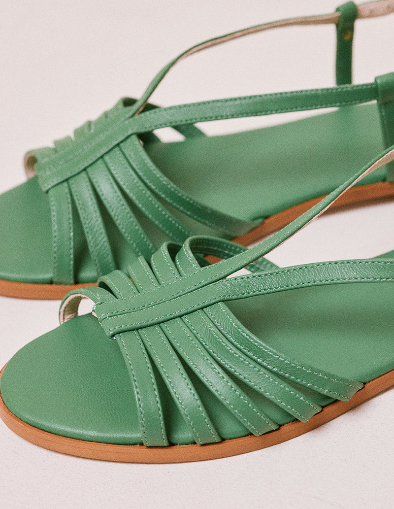 Ninon B green leather flat sandal - M.Moustache