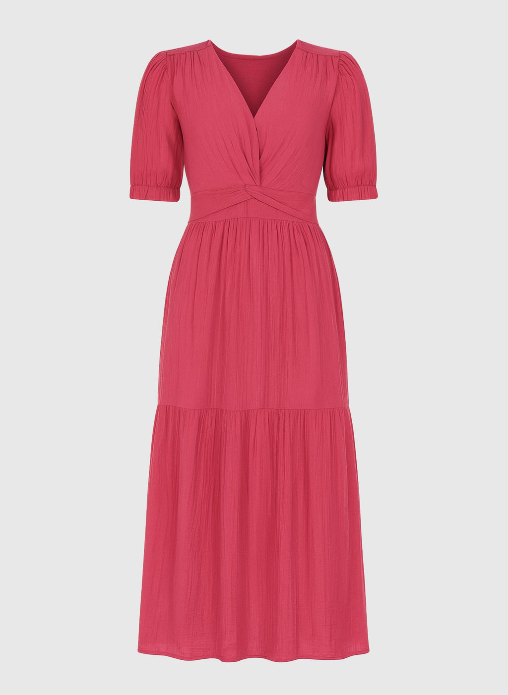 An'ge – Robe Midi Odoumilo Framboise, robe longue rose fuchsia à manches courtes et décolleté en V
