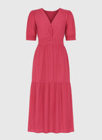 An'ge – Robe Midi Odoumilo Framboise, robe longue rose fuchsia à manches courtes et décolleté en V