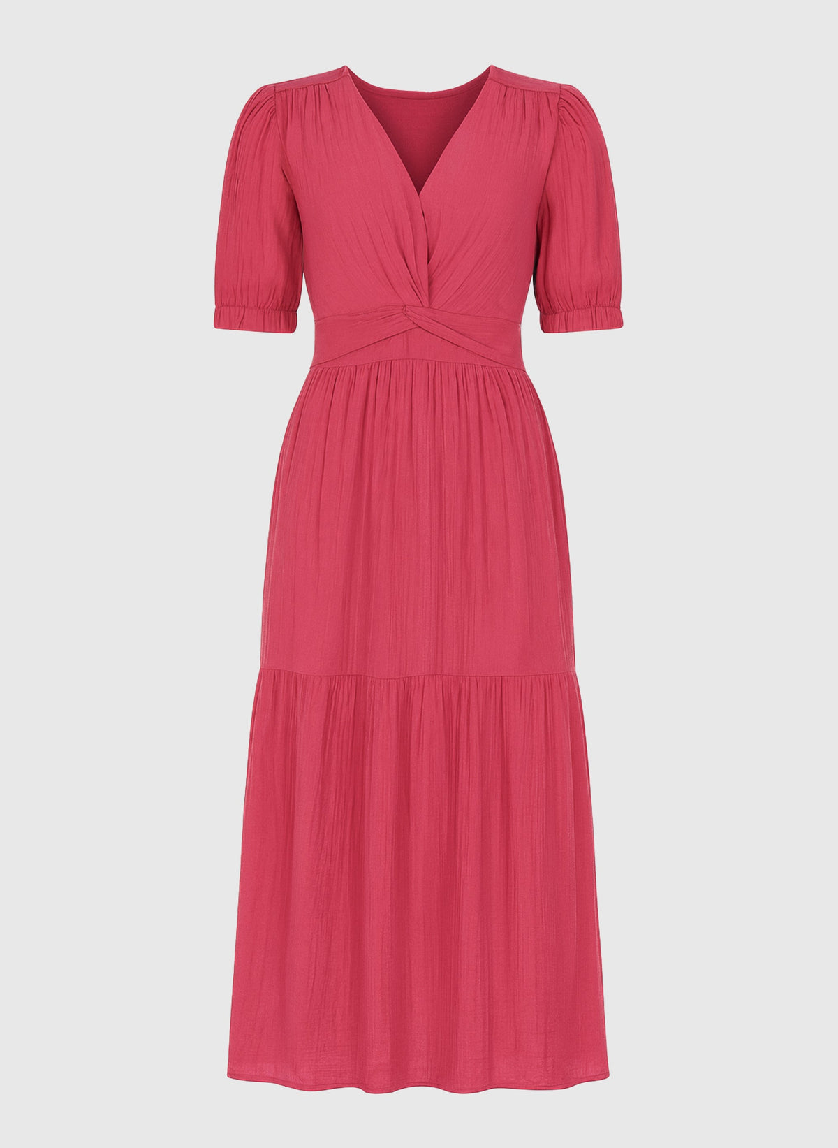 An'ge – Robe Midi Odoumilo Framboise, robe longue rose fuchsia à manches courtes et décolleté en V