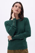 Maglione Girocollo Bottoni Dorati Maniche a Sbuffo Od - Verde Bottiglia - Donna - 100% Cashmere
