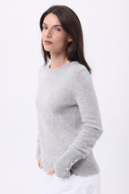 Jersey de cuello redondo con botones dorados y mangas globo Od - Gris claro - Mujer