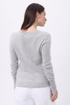 Jersey de cuello redondo con botones dorados y mangas globo Od - Gris claro - Mujer