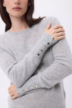 Jersey de cuello redondo con botones dorados y mangas globo Od - Gris claro - Mujer