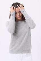 Jersey de cuello redondo con botones dorados y mangas globo Od - Gris claro - Mujer