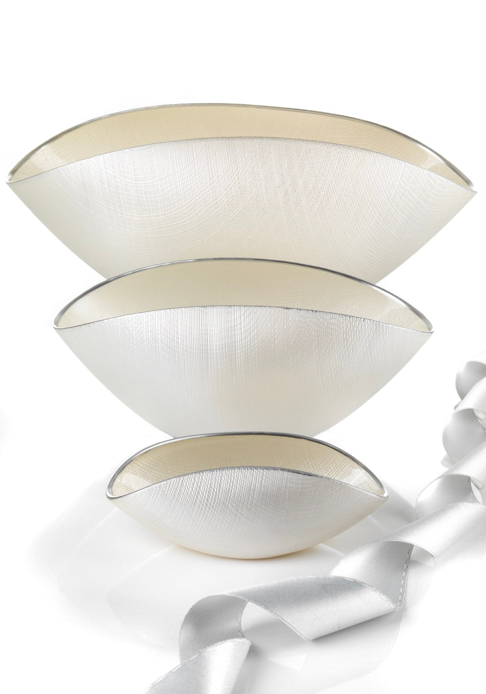 Burano - Coupe - 28x14 Cm - Blanc Perle/Filet Platine