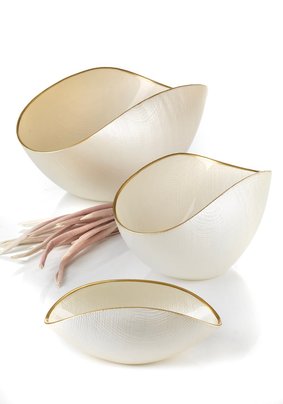 Burano - Coupe - 28x14 Cm - Blanc Perle/Filet Or