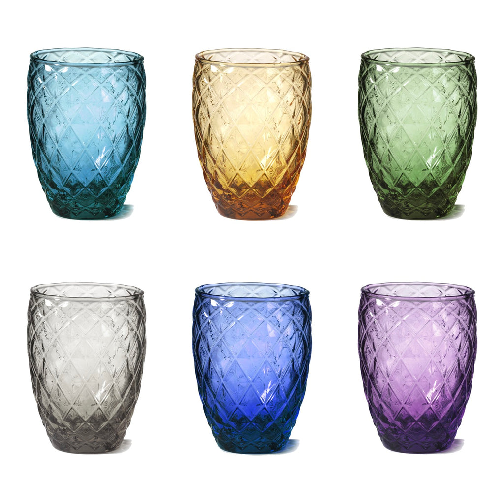 Diamond - Lot De 6 Verres - H10 Cm - Coloris Assortis