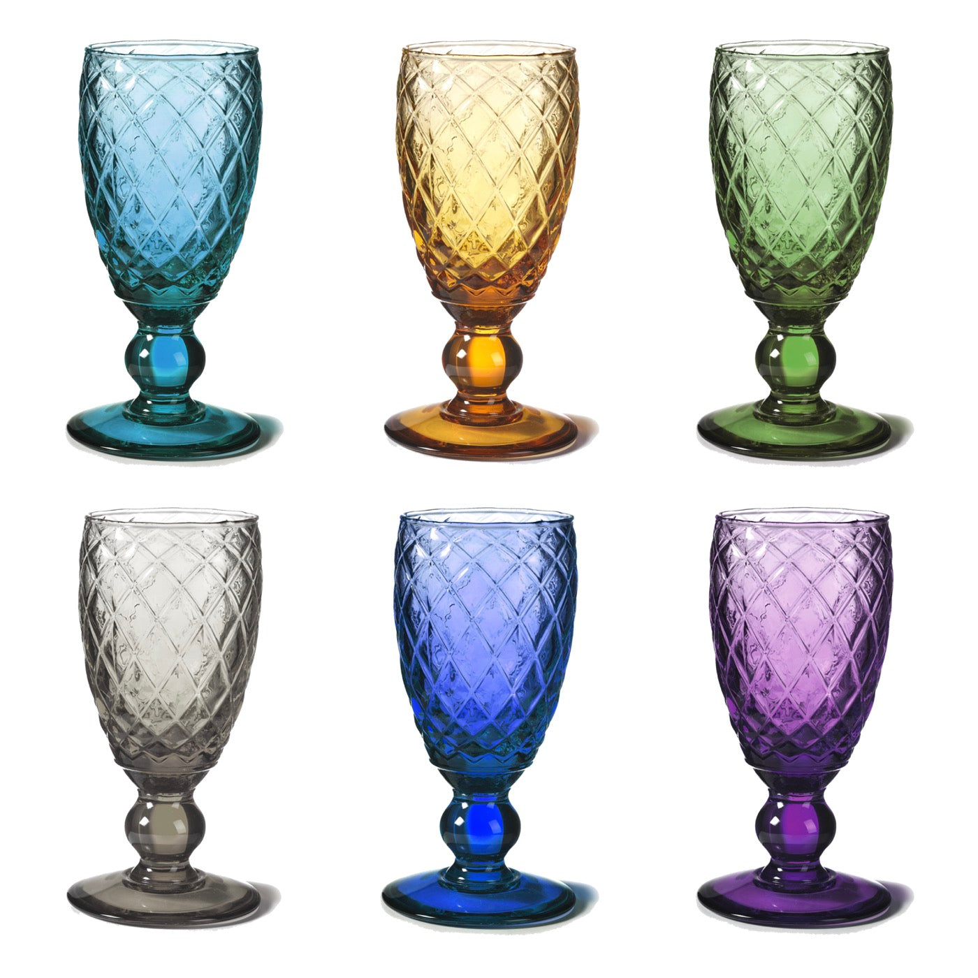 Diamond - Lot De 6 Verres À Pied - H17 Cm - Coloris Assortis
