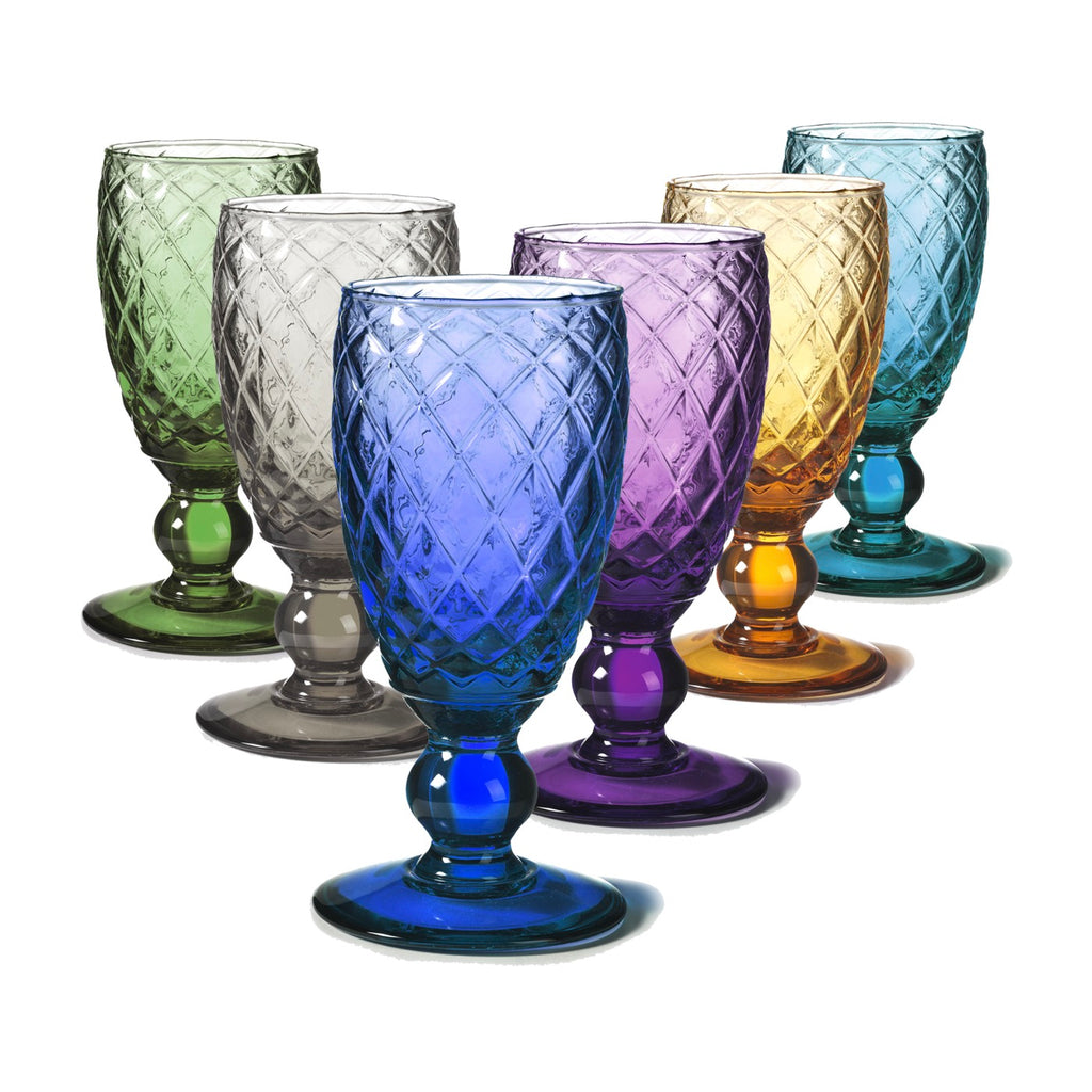 Diamond - Lot De 6 Verres À Pied - H17 Cm - Coloris Assortis