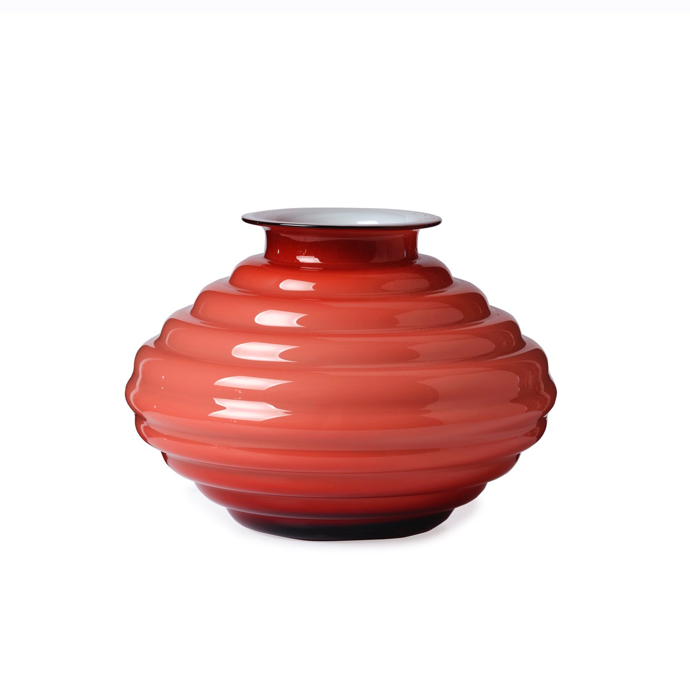 Anelli - Vase Ovale - H20 Cm Ø28 Cm - Opale/Rouge