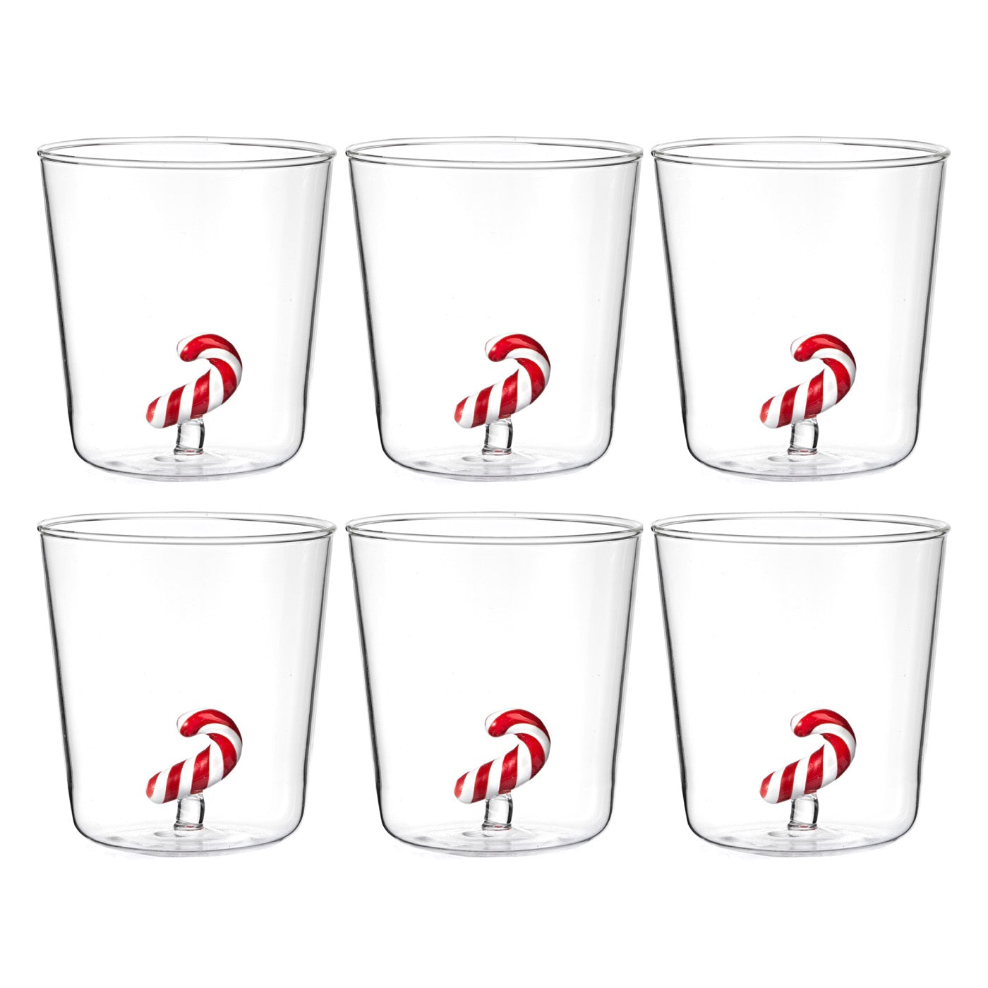 Candies Bastoncino - Lot De 6 Verres Décorés - H9,3 Cm