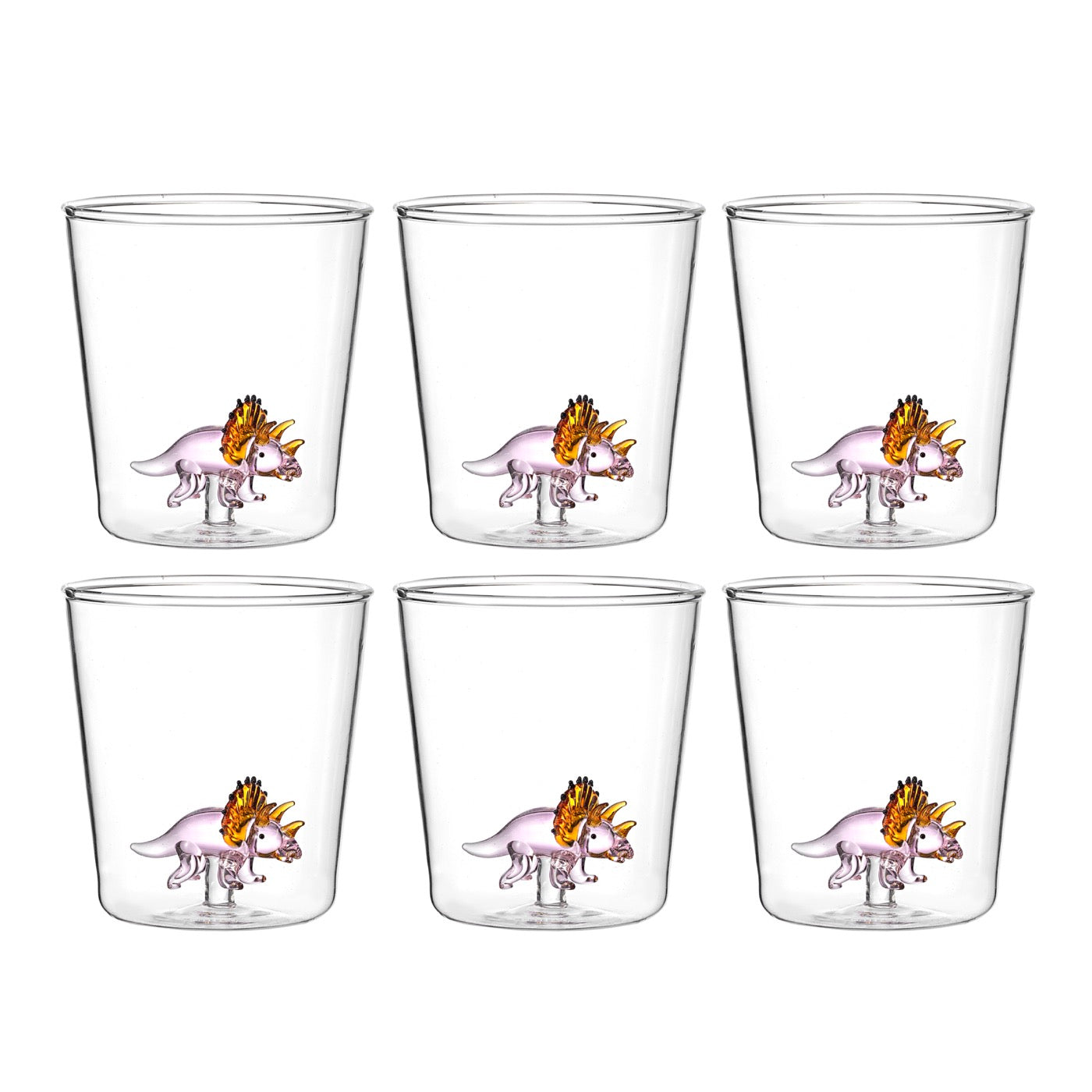 Dinos Triceratops - Lot De 6 Verres Décorés - H9,3 Cm