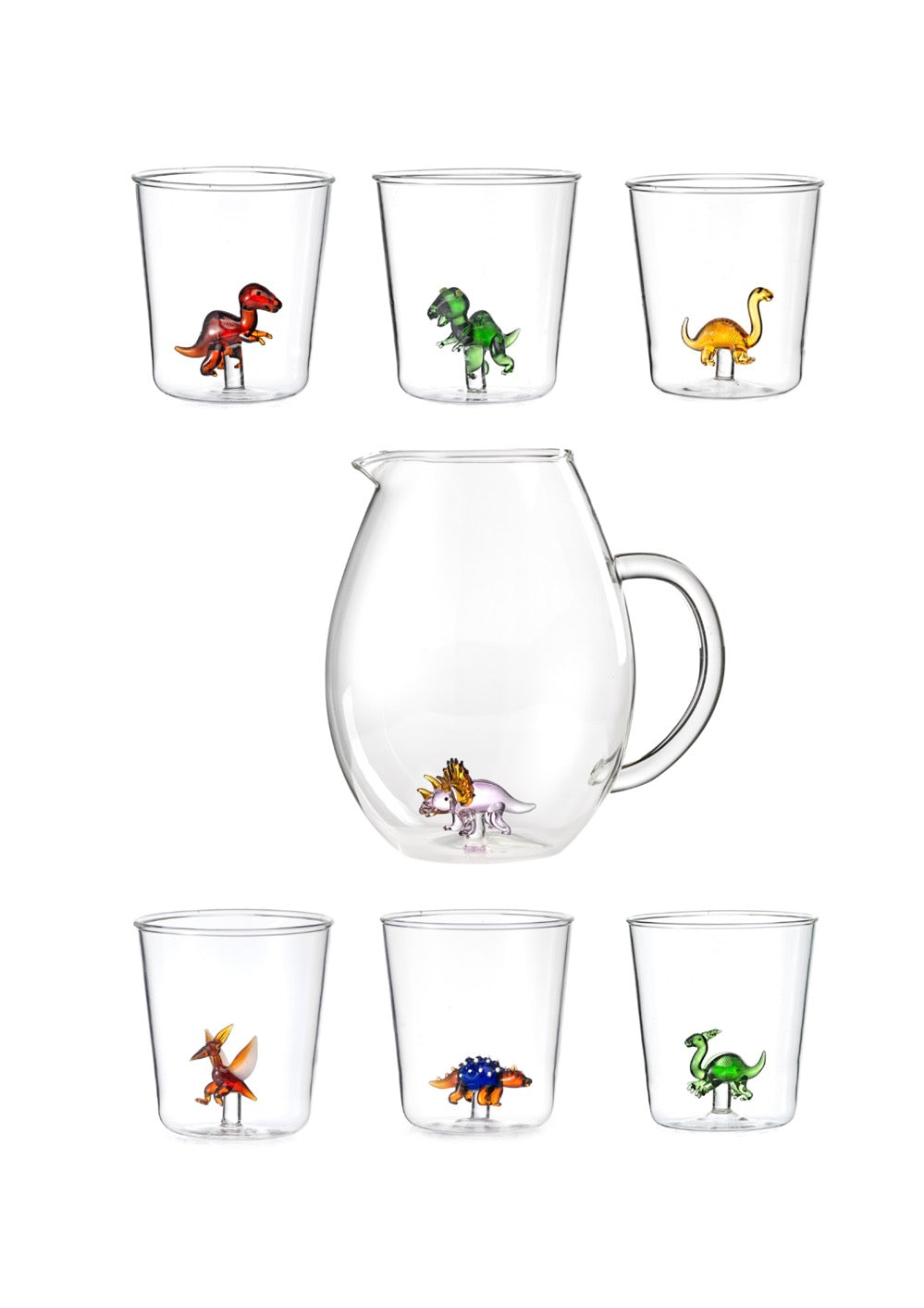 Dinos Mix 2 - Lot De 7 Pièces (6 Verres + Carafe)