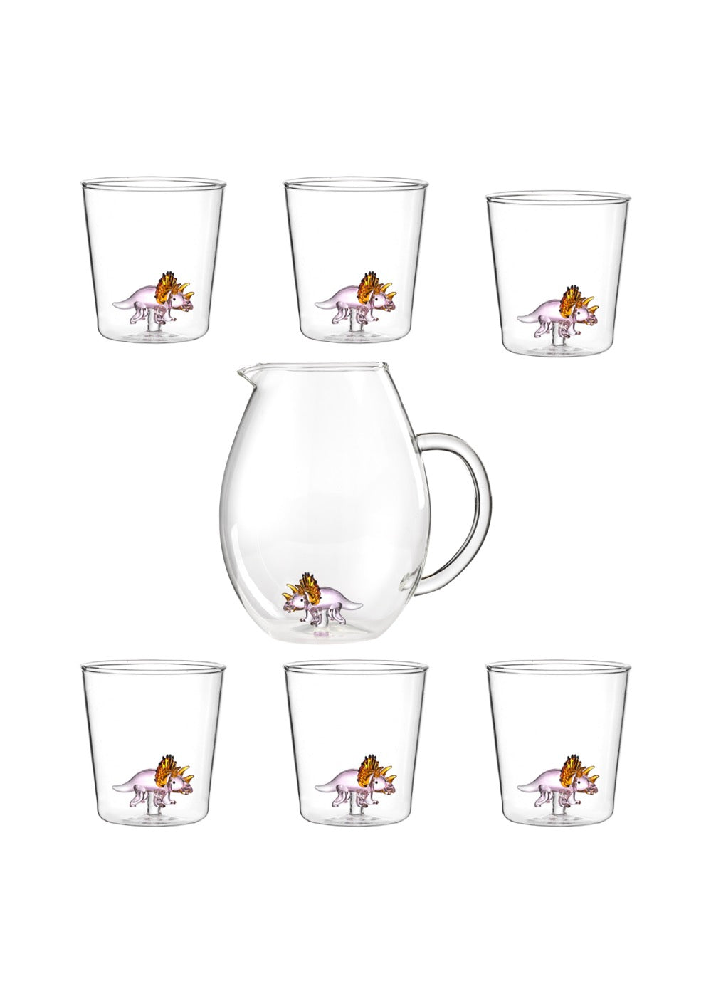 Dinos Triceratops - Lot De 7 Pièces (6 Verres + Carafe)