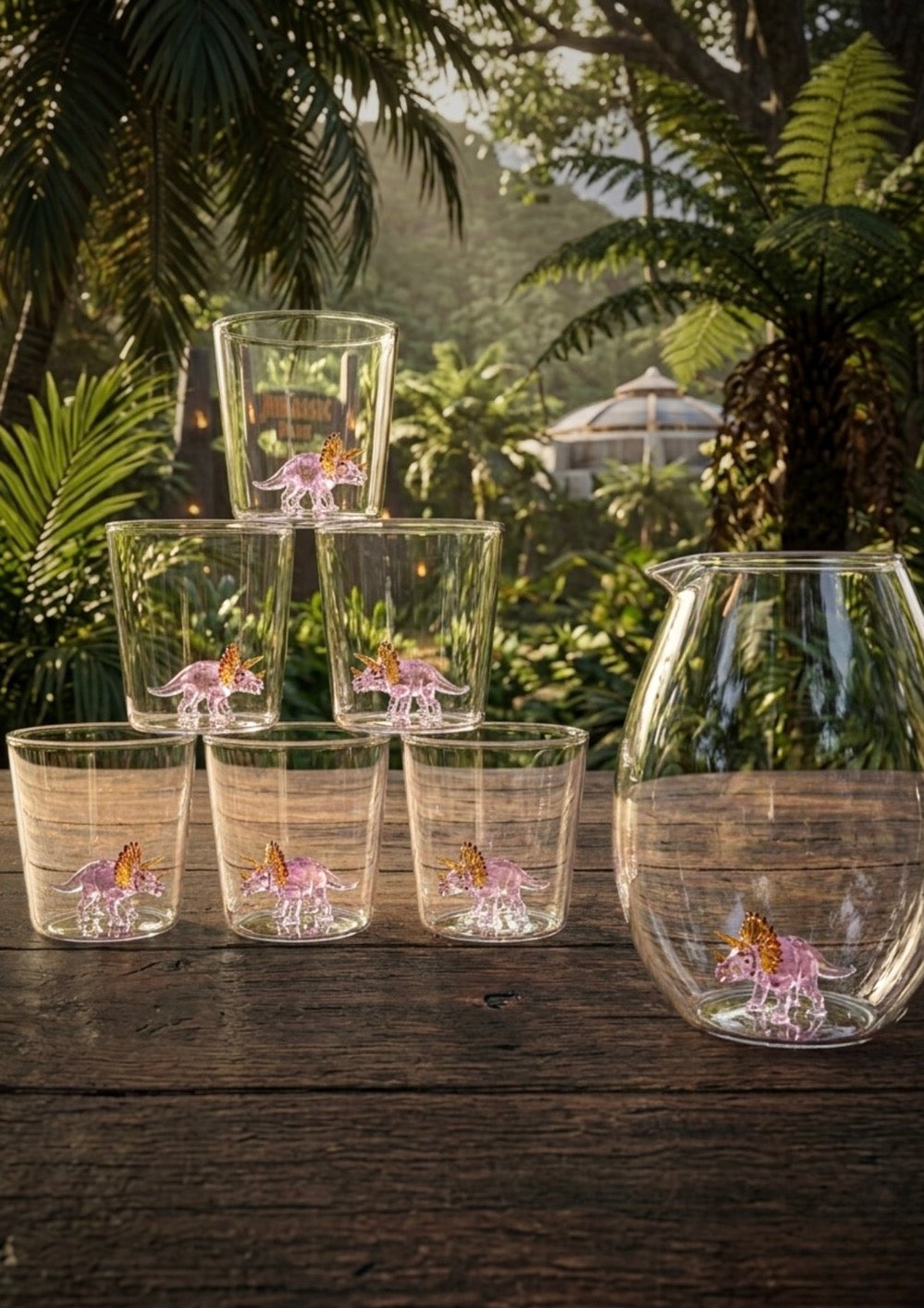 Dinos Triceratops - Lot De 7 Pièces (6 Verres + Carafe)