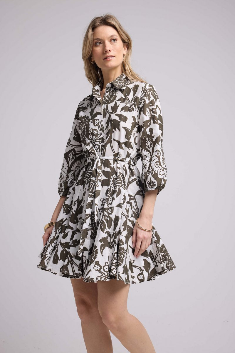 Vestido corto de manga media - Caqui