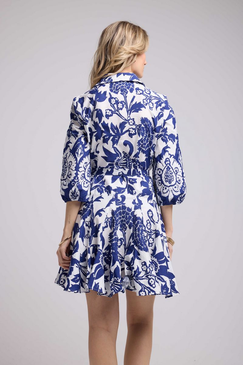 Vestido corto de manga media - Azul marino
