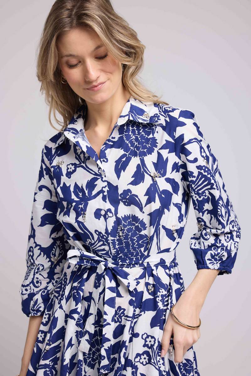 Vestido corto de manga media - Azul marino