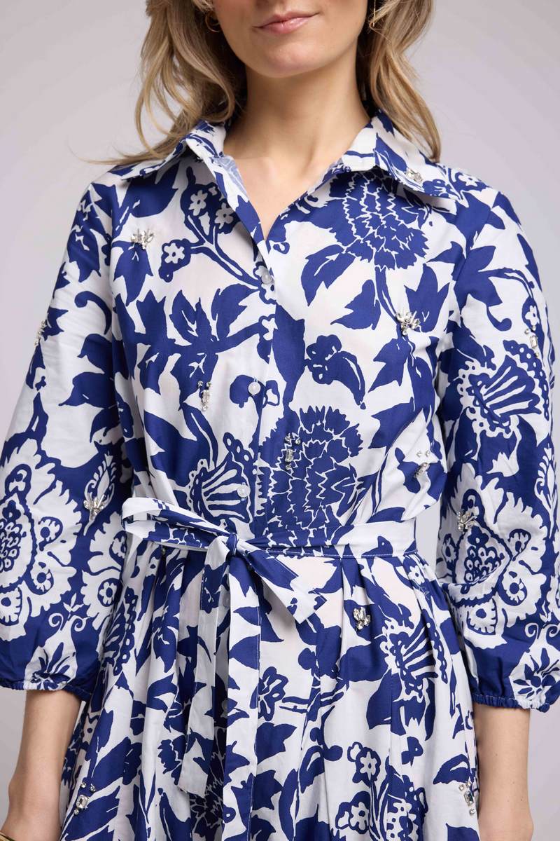 Vestido corto de manga media - Azul marino