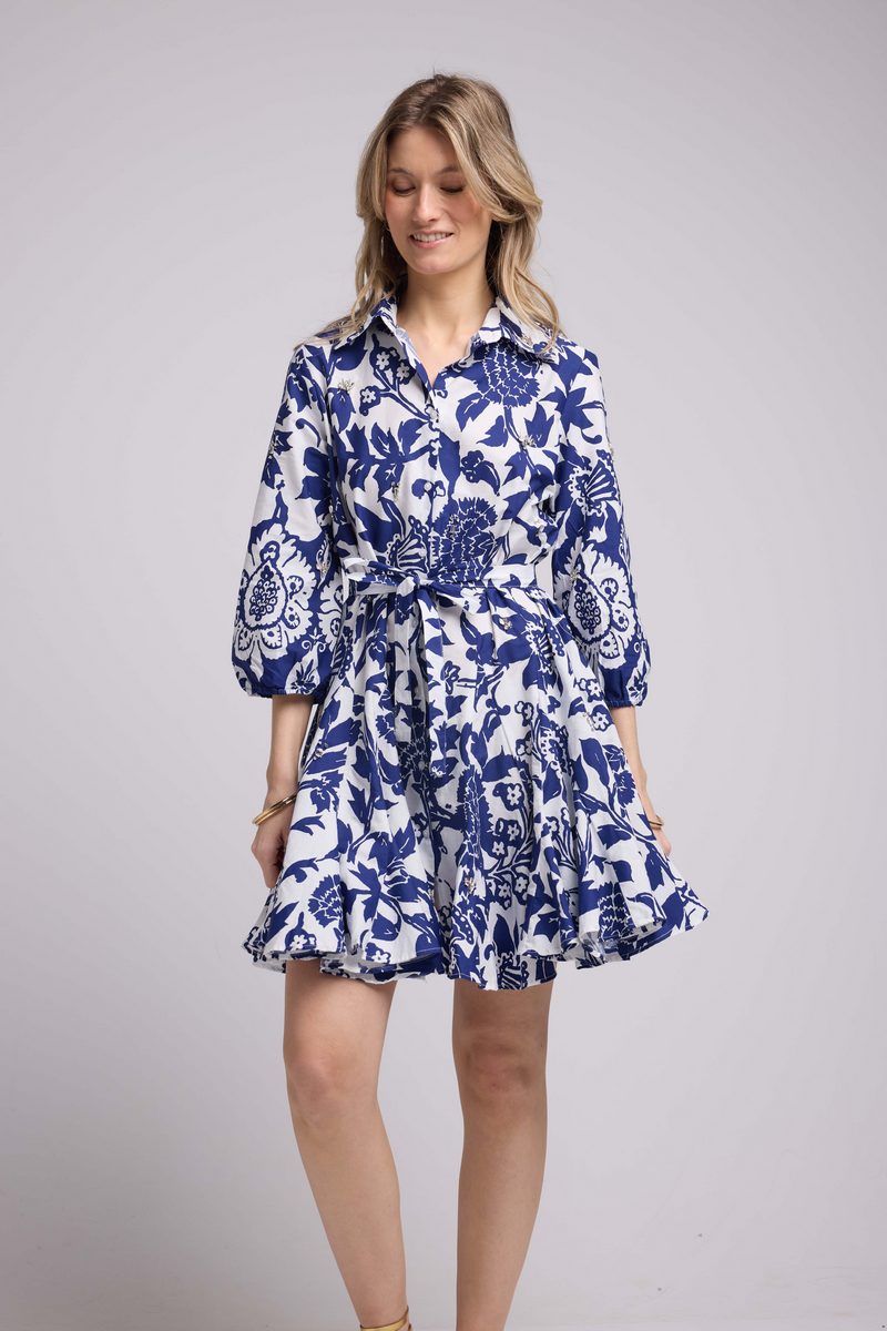 Vestido corto de manga media - Azul marino