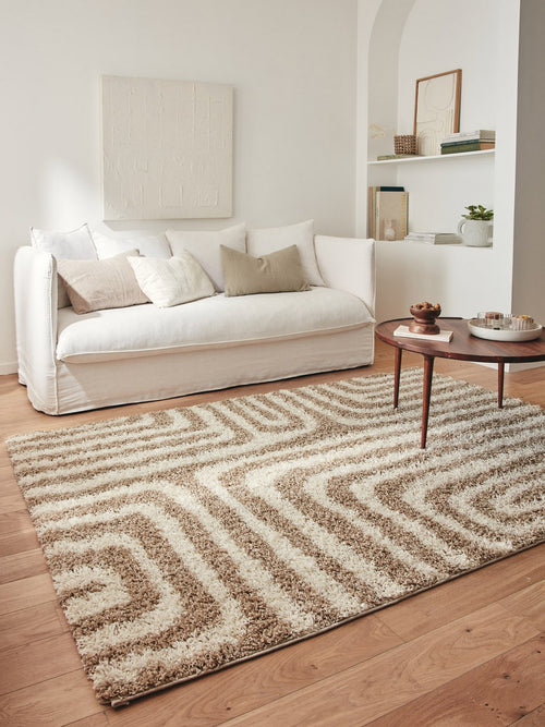 Tapis Shaggy Olympe 1067 - Motif Géométrique - Beige - Intérieur