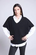 Oversized Sleeveless V-Neck Jumper Ona - Black - Women