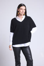 Oversized Sleeveless V-Neck Jumper Ona - Black - Women