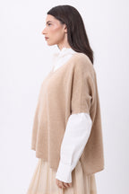 Ona Sleeveless V-Neck Oversized Jumper - Cream Beige - Women