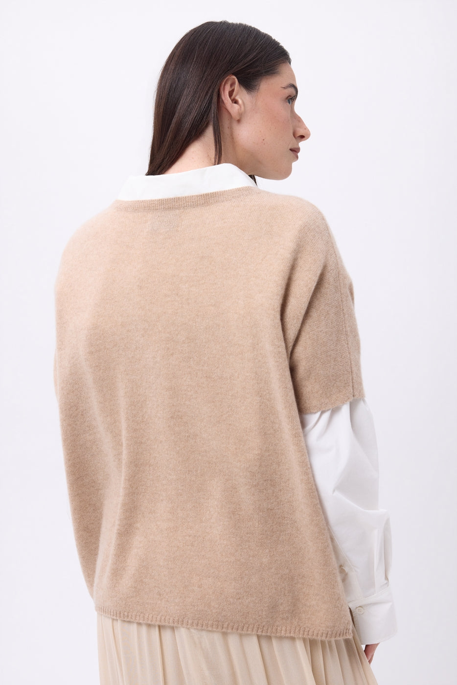 Ona Sleeveless V-Neck Oversized Jumper - Cream Beige - Women