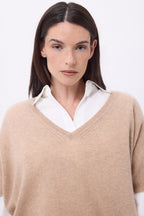 Ona Sleeveless V-Neck Oversized Jumper - Cream Beige - Women