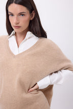 Ona Sleeveless V-Neck Oversized Jumper - Cream Beige - Women