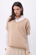 Ona Sleeveless V-Neck Oversized Jumper - Cream Beige - Women