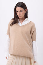 Ona Sleeveless V-Neck Oversized Jumper - Cream Beige - Women