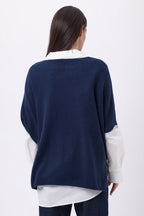 Pull Oversize Col V Sans Manche Ona - Bleu Marine - Femme