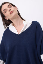 Pull Oversize Col V Sans Manche Ona - Bleu Marine - Femme