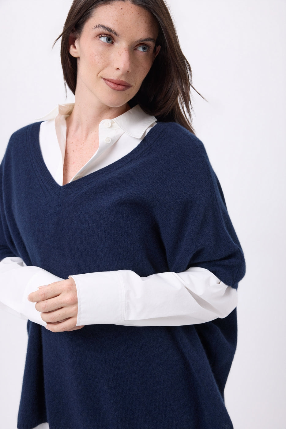 Pull Oversize Col V Sans Manche Ona - Bleu Marine - Femme