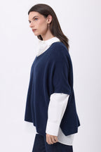 Pull Oversize Col V Sans Manche Ona - Bleu Marine - Femme