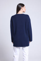 Chaqueta recta bordada Onice - Azul marino y blanco - Mujer