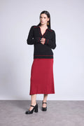 Pull Col Polo Opale - Noir Et Rouge - Femme