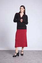 Pull Col Polo Opale - Noir Et Rouge - Femme