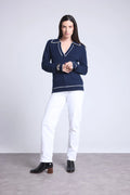 Jersey con cuello polo Ópalo - Azul marino y blanco - Mujer