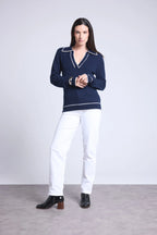 Jersey con cuello polo Ópalo - Azul marino y blanco - Mujer